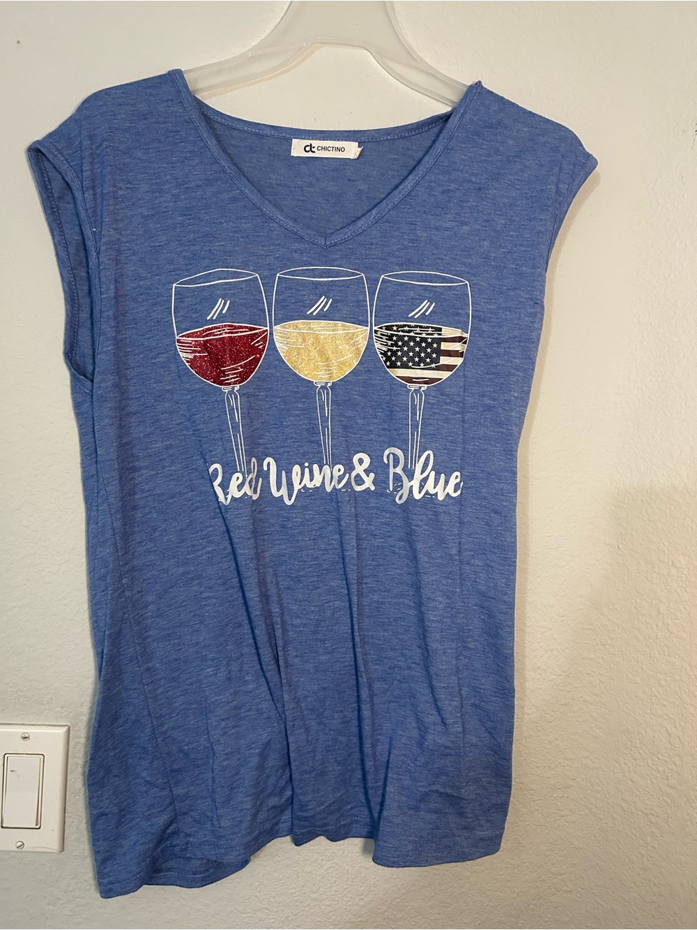 Blue 'Red Wine & Blue' Graphic V-Neck Women's Top